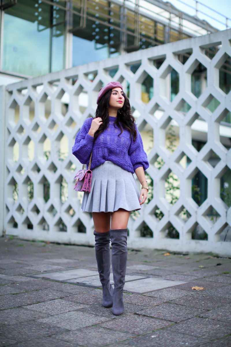 Mixing Pink And Purple Skater Skirt And Overknees Fashion Blog From