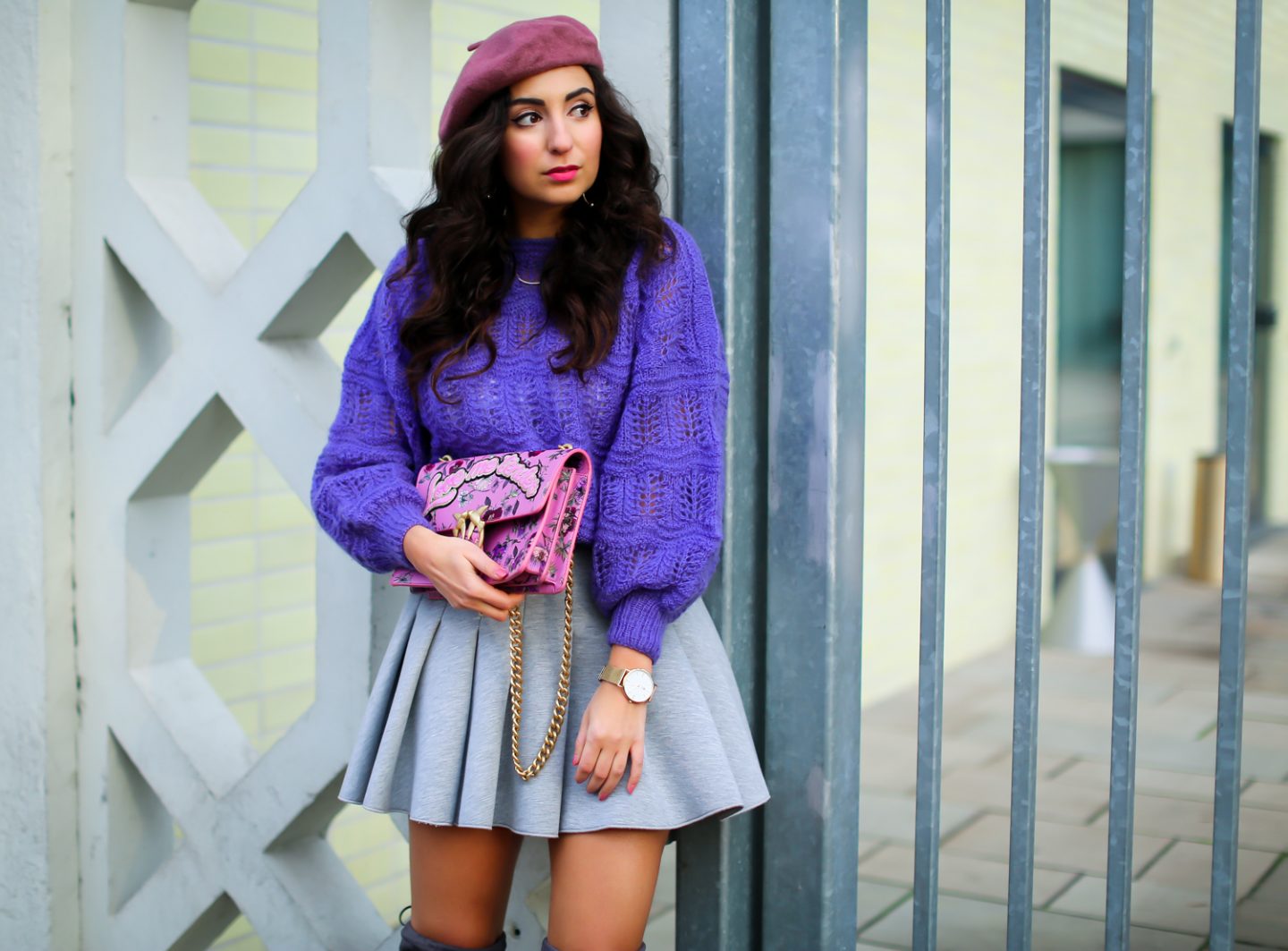 Mixing Pink And Purple Skater Skirt And Overknees Fashion Blog From