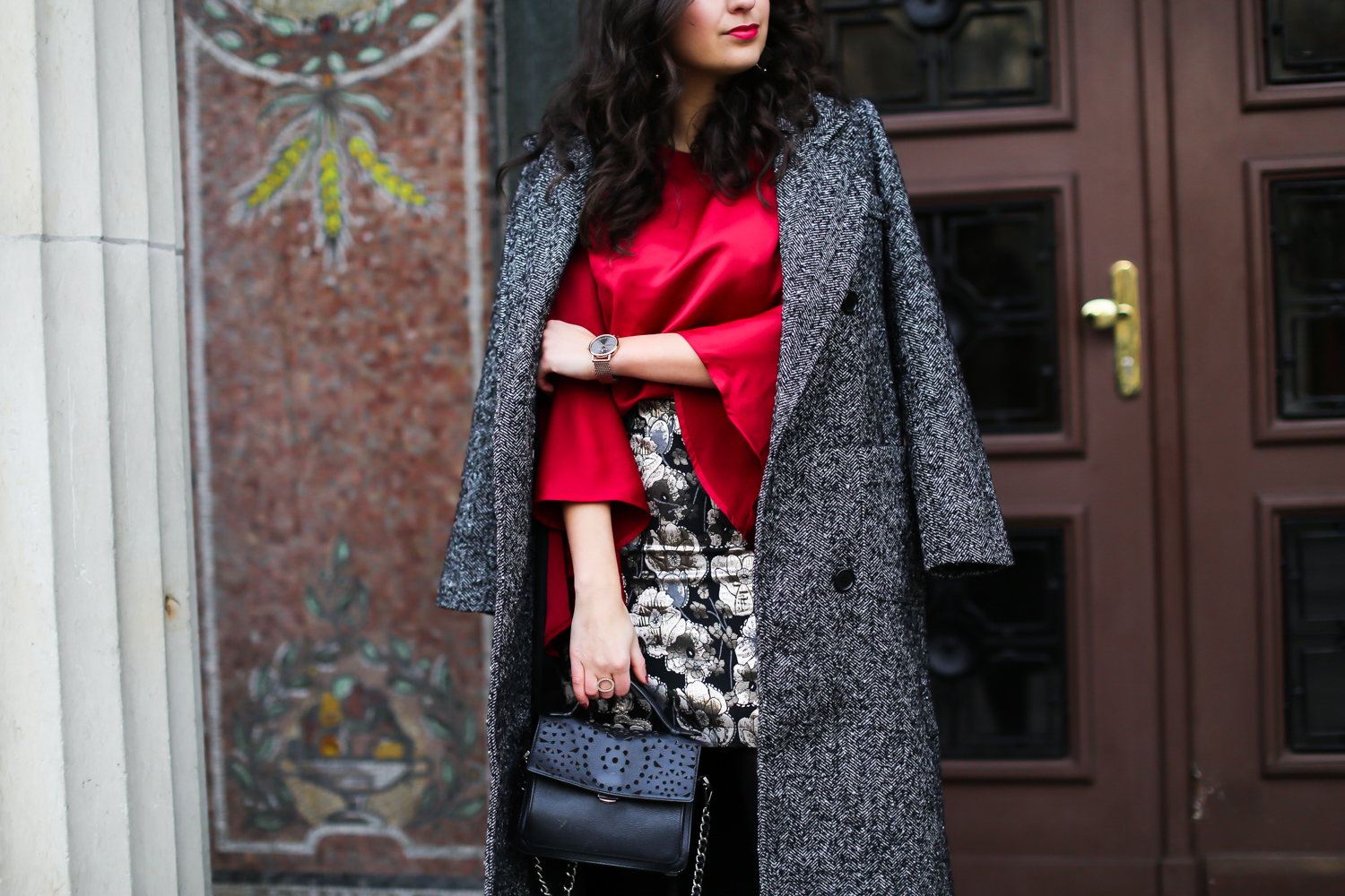 salt and pepper coat winter style mintberry jacquard mini skirt winterlook streetstyle mode blog samieze berlin_-10
