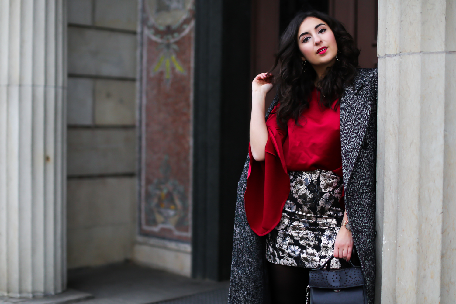 salt and pepper coat winter style mintberry jacquard mini skirt winterlook streetstyle mode blog samieze berlin_-10