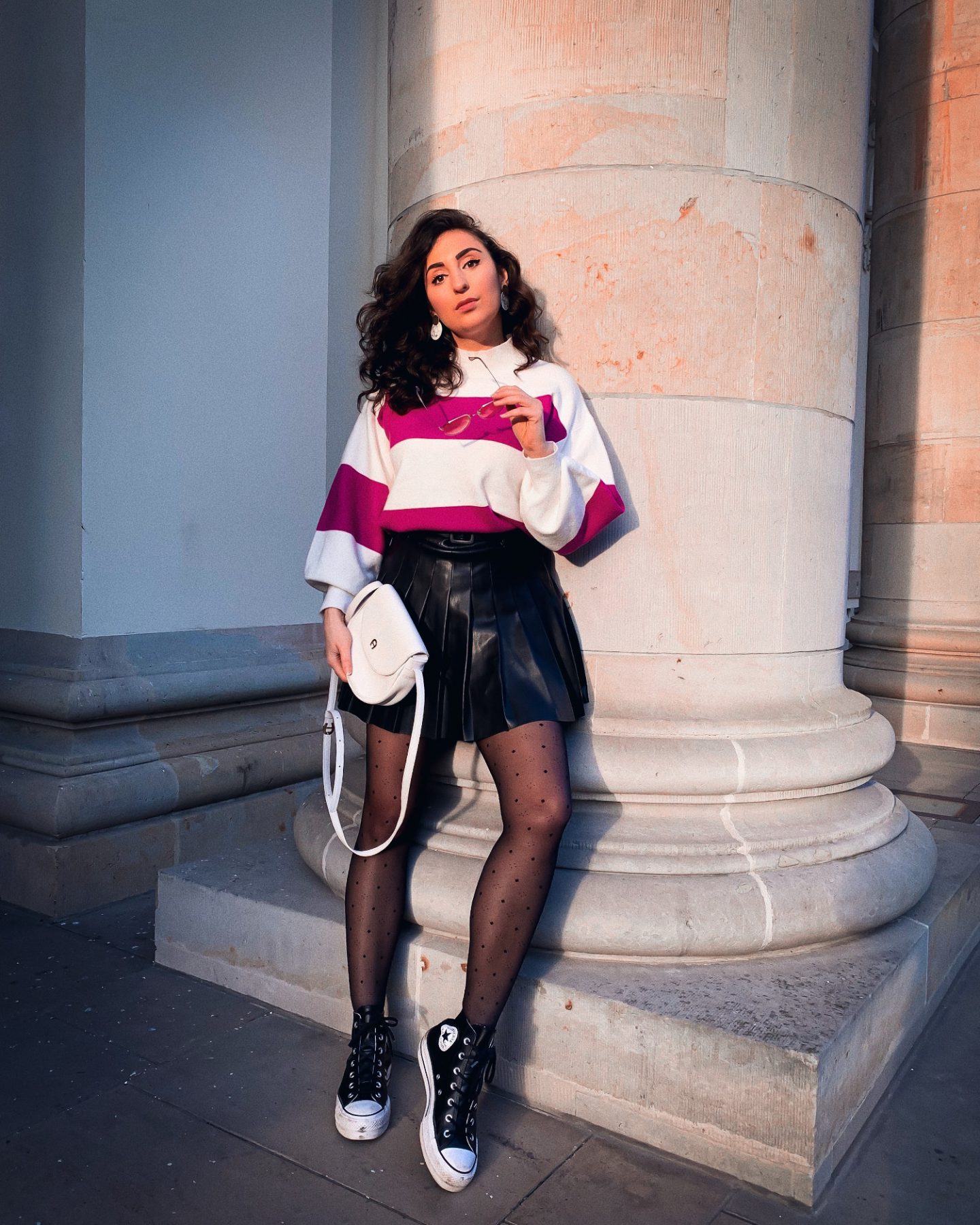 Spring Outfit Inspiration 2020 Fashion Blog berlin Zara Leather Skirt Puff Sleeves hm circile