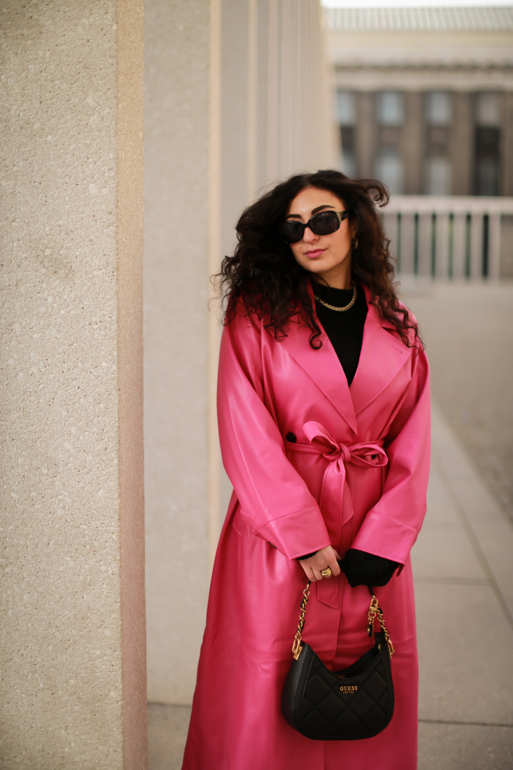 pink leather coat nakd pu trenchcoat samieze fashion blog outfit streetstyle berlin modeblog